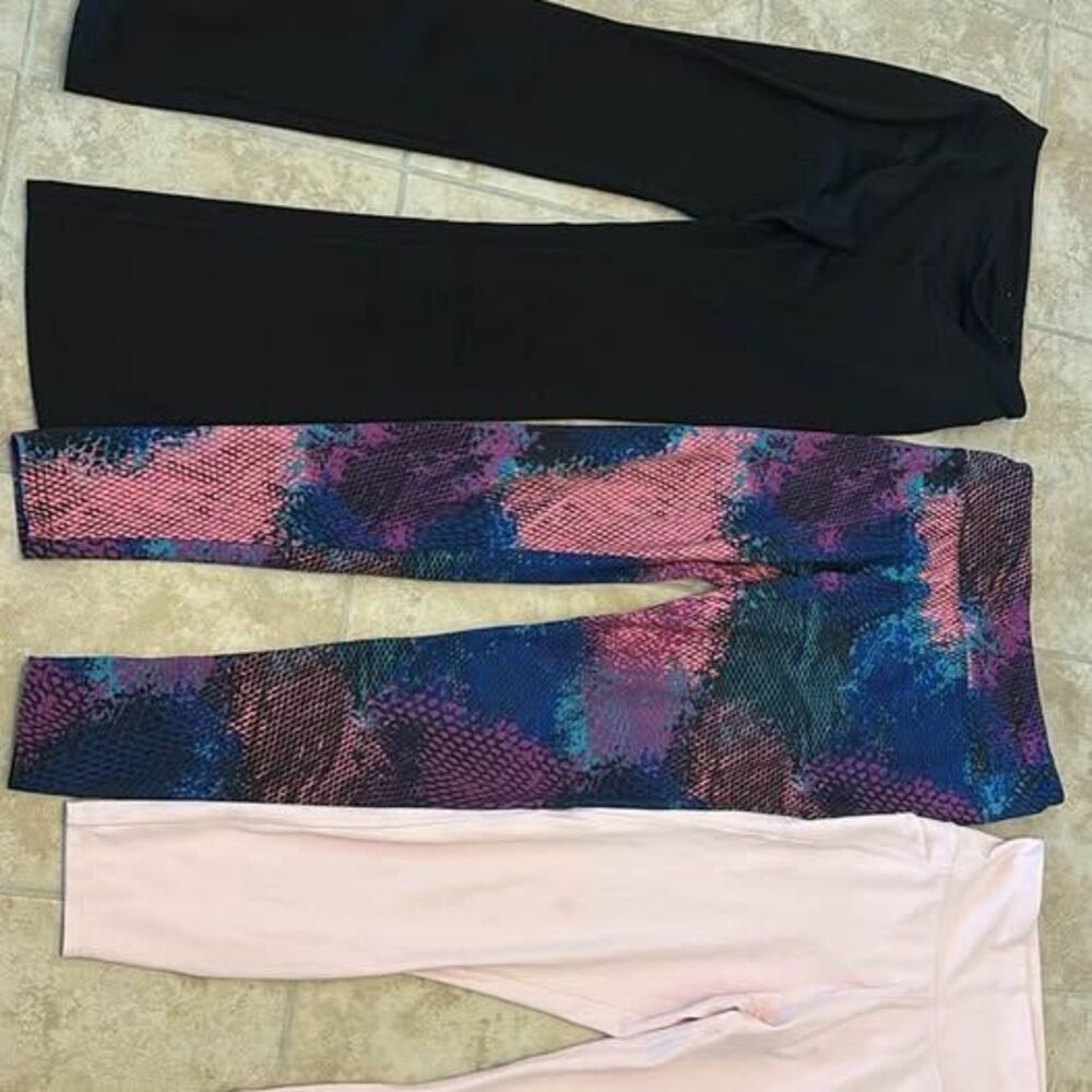 3 Pairs Womens Athletic Pants Leggings Black Pink Patterned